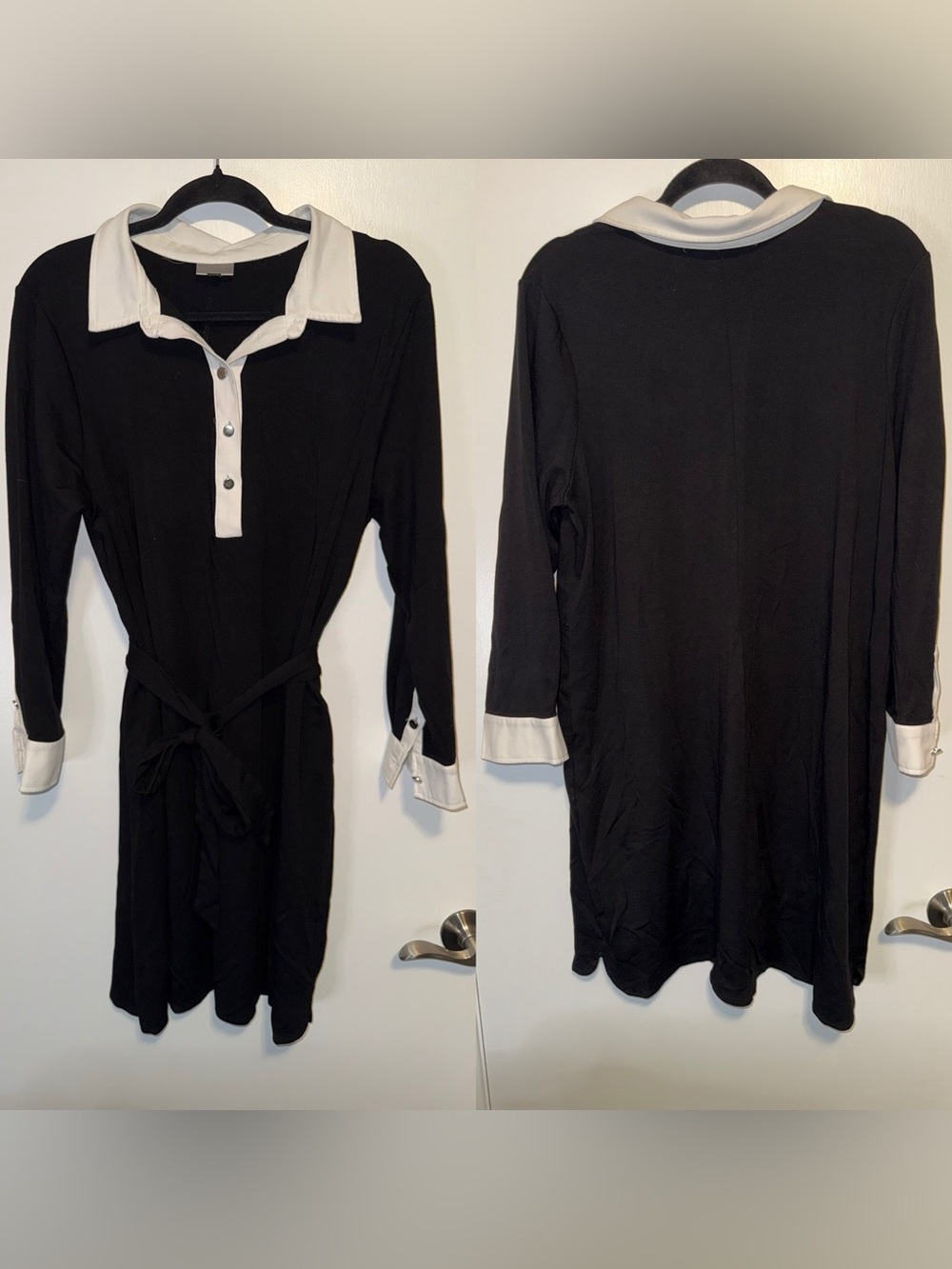 Avenue Black Long-Sleeve Shirt Dress with White Collar & Cuffs